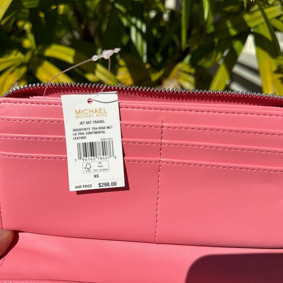 Michael Kors Jet Set Travel Large Continental Wallet Color-Block Tea Rose Multi - Picture 9 of 9